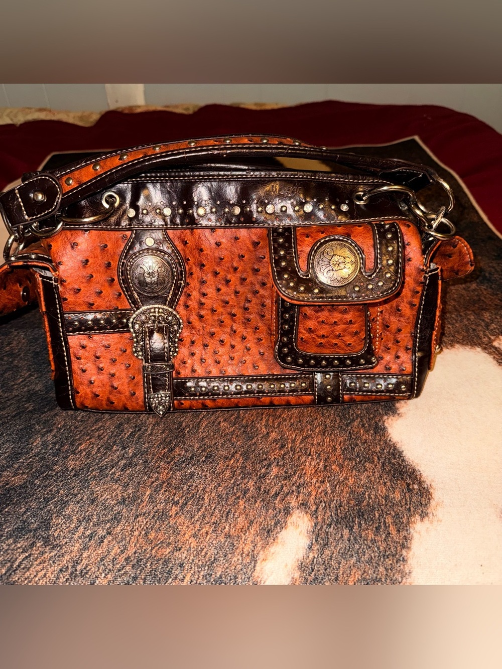 Montana West Rust Brown Studded Women's Shoulder Bag